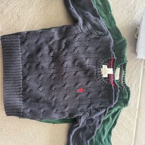Polo by Ralph Lauren Navy Cable-Knit Crewneck Sweater with Red Pony